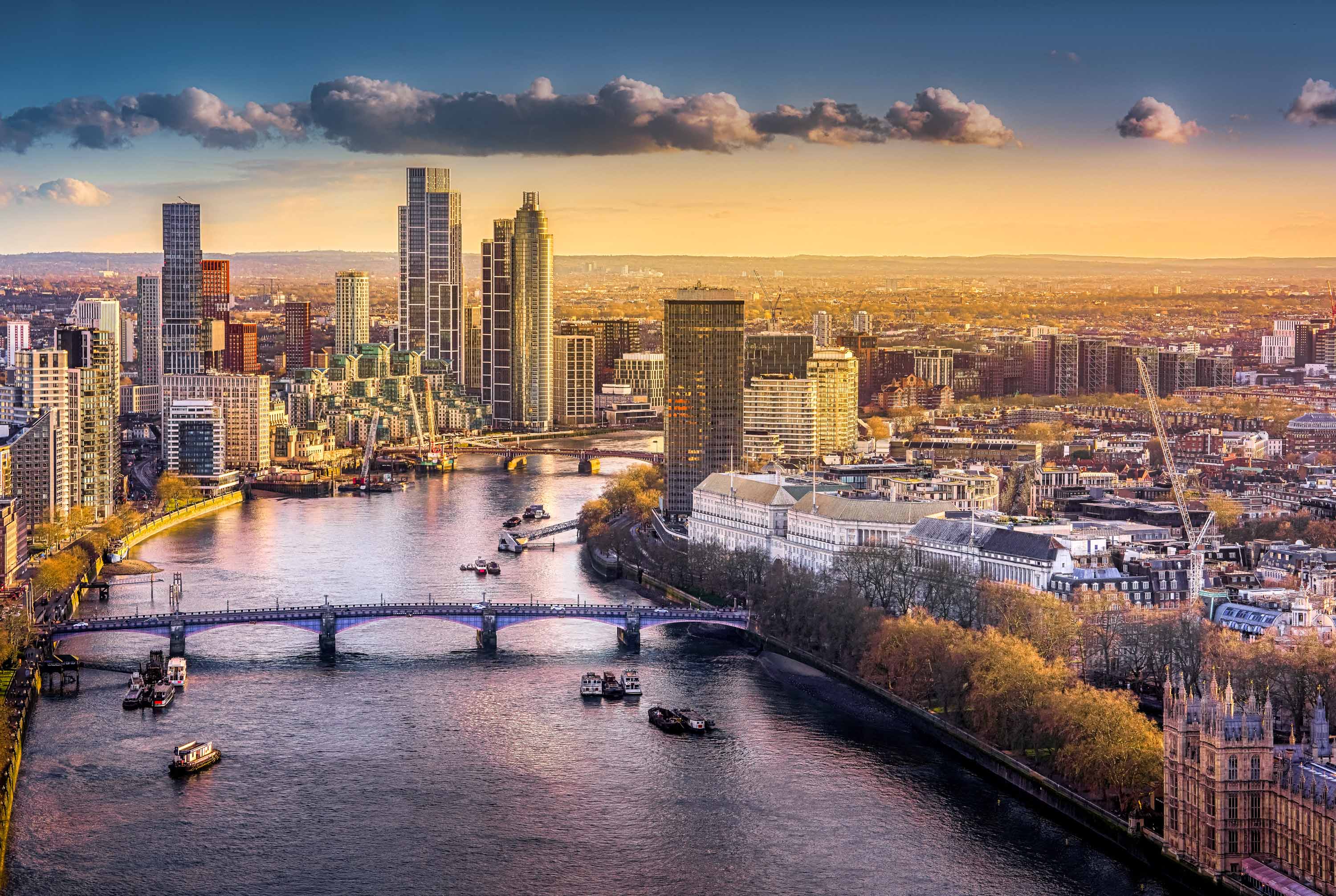 London skyline and the Thames at golden hour