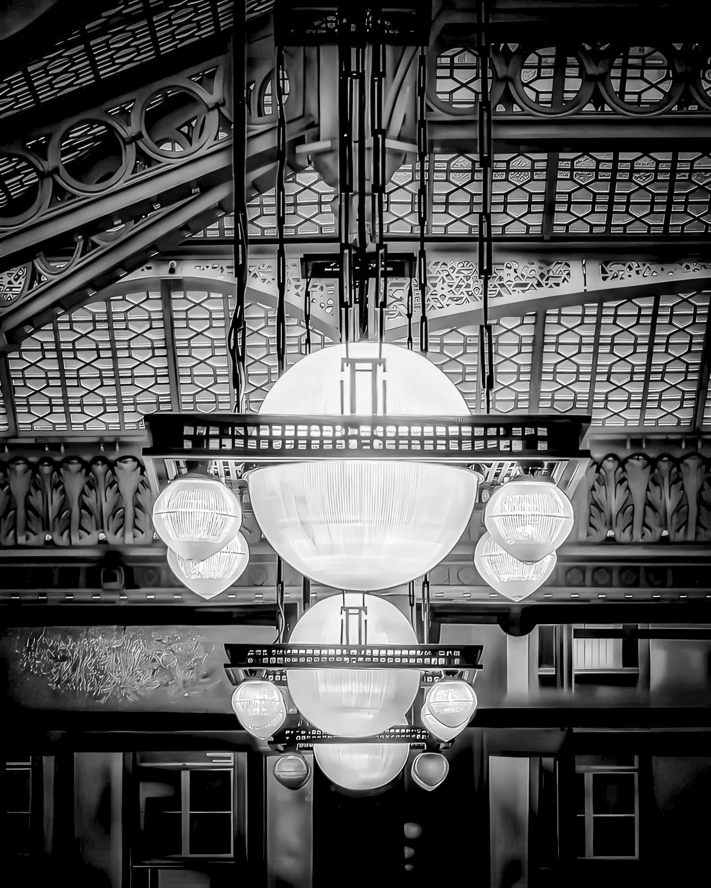 Frank Lloyd Wright light fixtures in the Rookery light court, Chicago